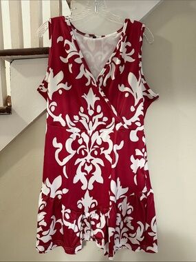 Amazon Red and White Sleeveless Mini Dress with V-Neck Wrap
